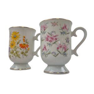 Royal Princess Porcelain 2 Different Coffee Mugs Floral Design Gold Trim Japan